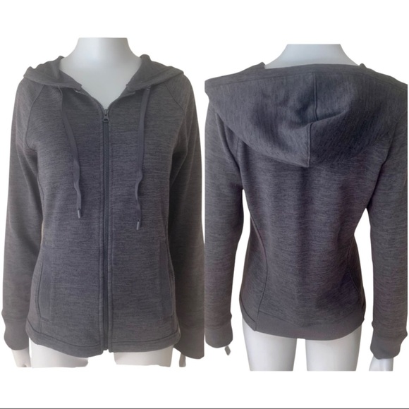 Title nine Jackets & Blazers - TITLE NINE Knit Hooded Jacket Full Zip Heathered Charcoal Grey Active Athletic
